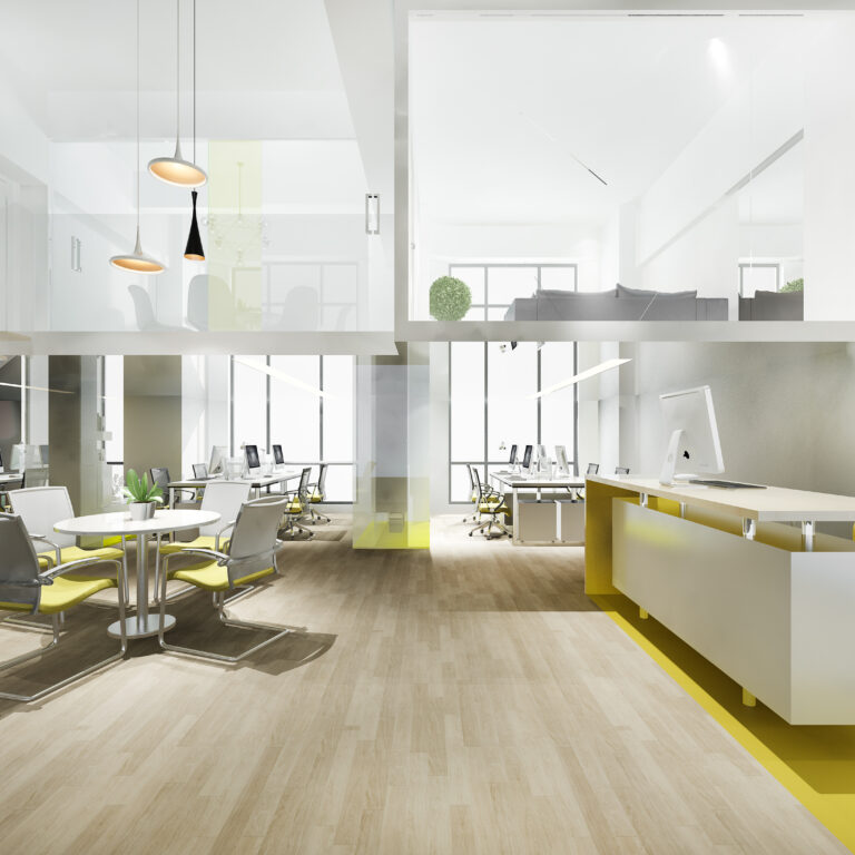 3d rendering business meeting and yellow working room with stair